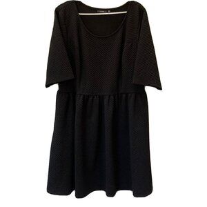 Apt 9 Women’s Smock Texture Bodice Fit Flare Elbow Sleeve Black Short Dress-2XL